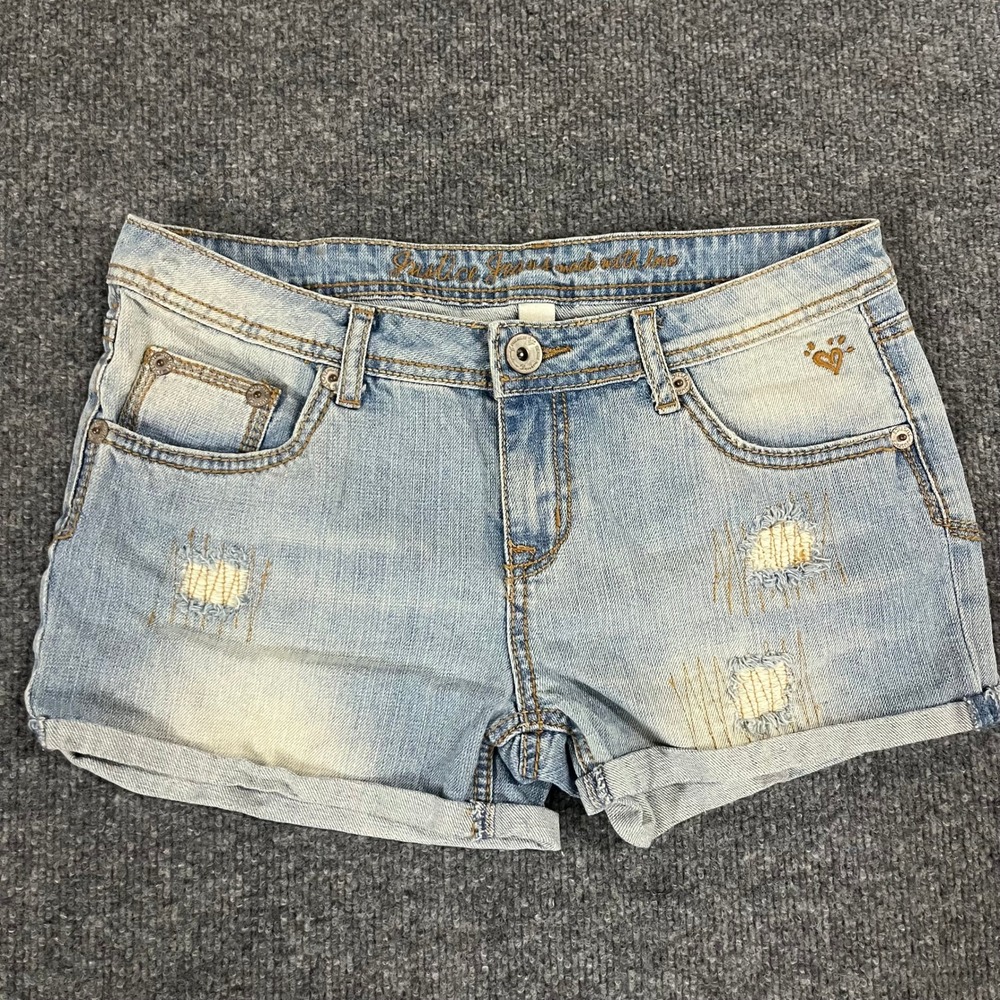 Justice Denim Shorts Girls Size 18R Light Wash Distressed Rolled Cuff Casual